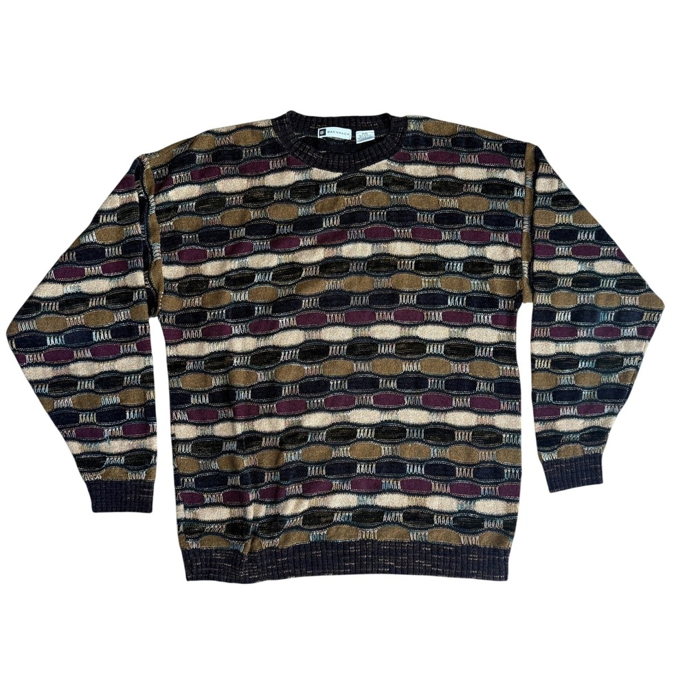 Bachrach Vintage 3D Knit Sweater Textured Abstract Pattern XXL Multi Color